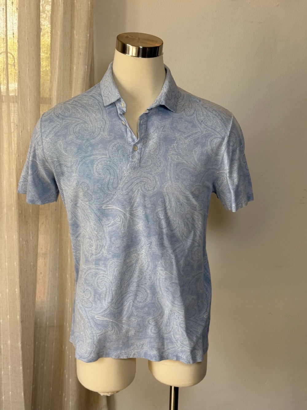 Etro Paisley Polo Shirt Blue Cotton Made in Italy Tagged 2XL Fits L